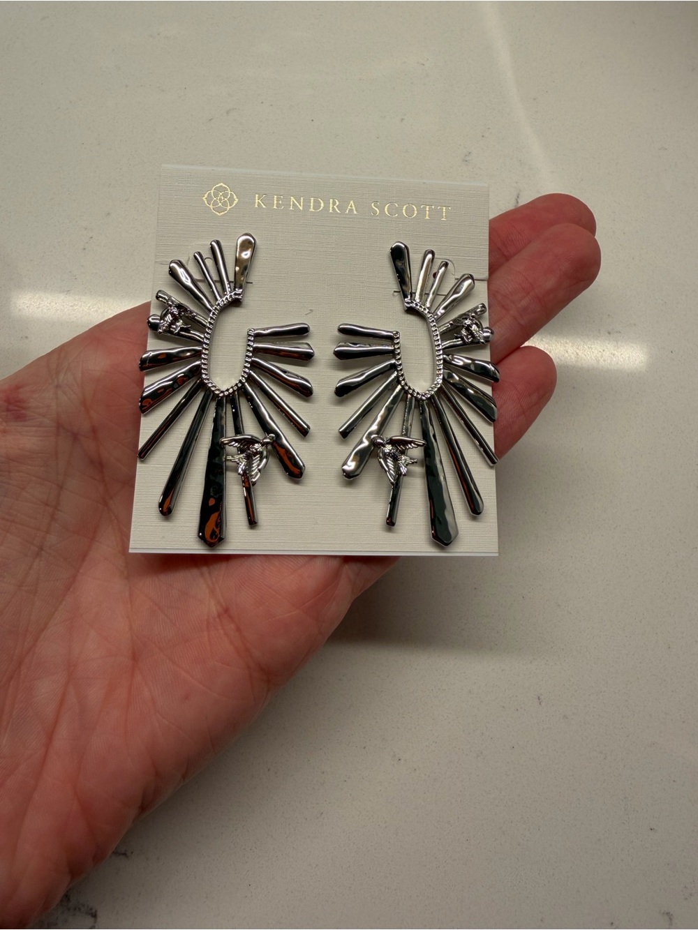 Kendra Scott Melody Bird Silver Hoop Earrings - Picture 2 of 3